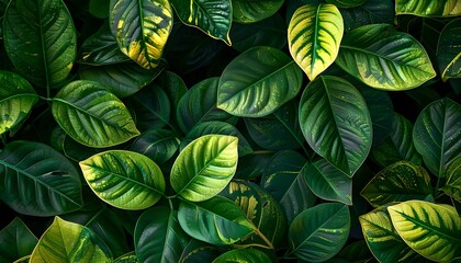 Tropical green and yellow stripe leaves as background