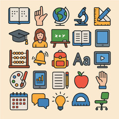 Education Icons: Flat Design, Learning, and Academic Subjects