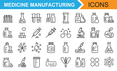 Pharmaceutical Industry Equipment Icons for Drug Development
