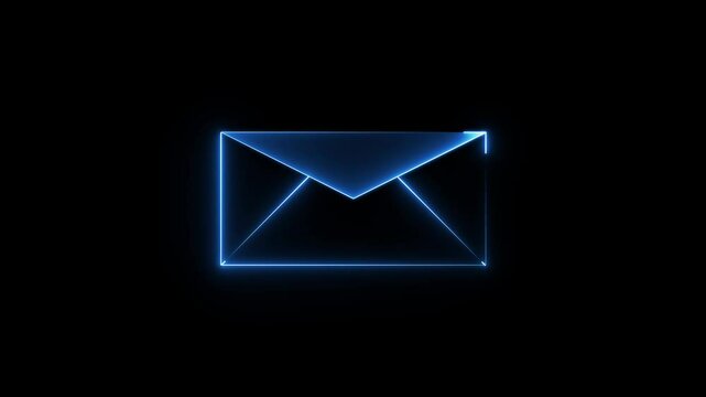 Glowing neon color message box animation icon conversation notice receive massage animated sign symbol on black background.