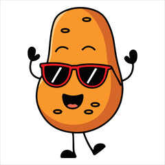 Cool potato character wearing sunglasses. Funny veggie mascot illustration perfect for snack branding and agricultural merch.