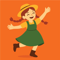 Happy Girl in Overalls Running with Arms Open