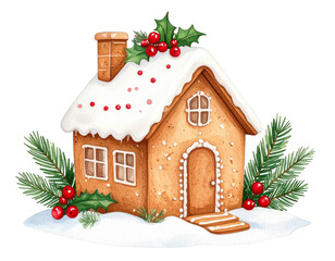 Enchanting gingerbread house adorned with festive holly and red berries for the holiday season