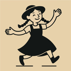 Happy Girl Running with Arms Open, Cartoon Vector Illustration