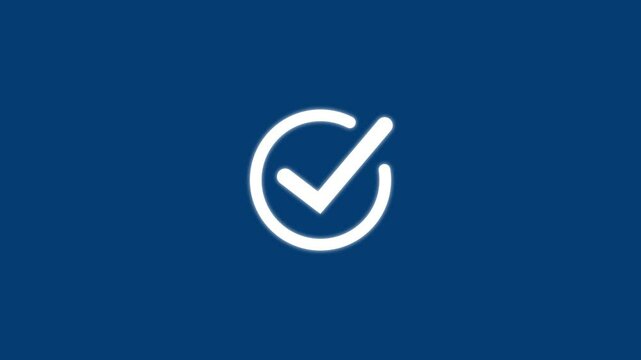 White check mark icon.Animated check mark icon in white against dark blue background for positive affirmations and approved actions.