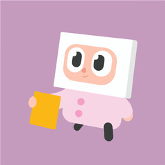 Cute Character Holding Yellow Object on Purple Background