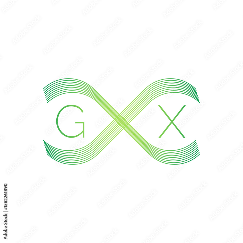 Poster a vibrant green gradient infinity symbol created by multiple flowing lines, with outlined letters 'g