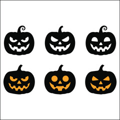 Obraz premium Spooky Halloween Pumpkin Faces Vector Illustration for Holiday Designs and Decorations