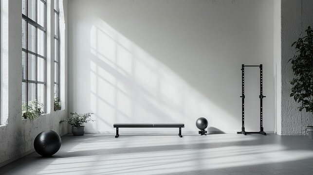 Home workout space on a white background, perfect for fitness routines, home gyms, and exercise at home visuals.