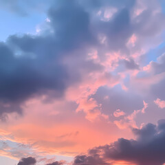 Fototapeta premium Colorful sunset sky painting with clouds over a tranquil evening landscape Generative AI