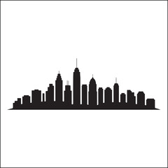 Obraz premium Minimalist Black and White Cityscape Silhouette with Skyscrapers and Buildings