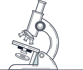 Microscope Illustration Set Featuring Lab Equipment Lenses and Scientific Detail. Scientific Microscope Design with Clean Shapes and Educational Lab Style. Flat Microscope Illustration for Biology