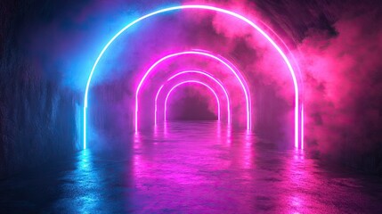 Illuminated Neon Tunnel PNG with Infinite Perspective for Sci-Fi and Cyberpunk Art