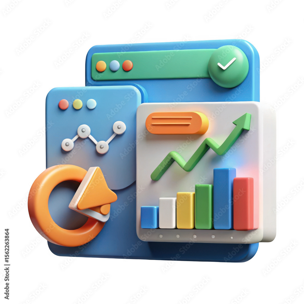 Poster 3d data analytics icon set isolated on transparent background