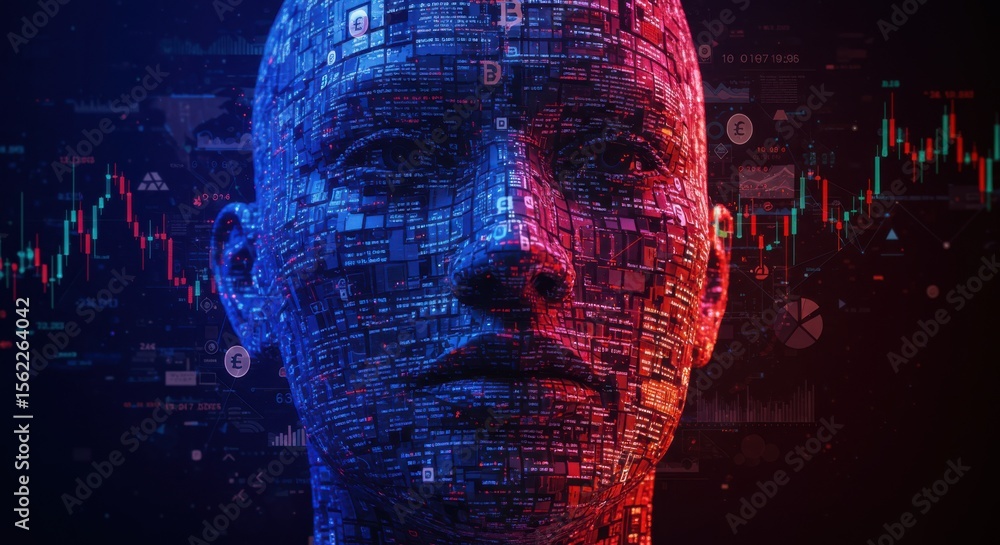 Poster digital frontier: a striking digital artwork merges the concepts of artificial intelligence and fina