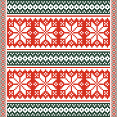 red and green patterned pixel art fabric with white flowers. The design is intricate and detailed, with each flower having a unique shape and size. design for all business