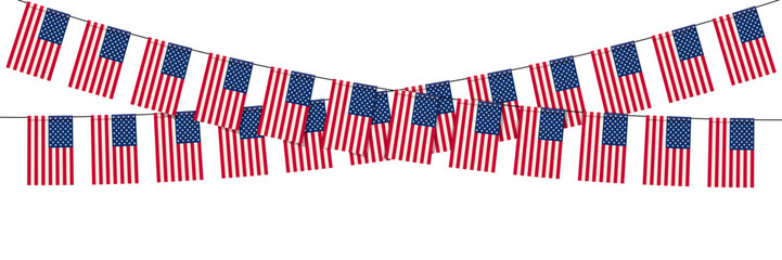 Set of USA flags garland on white background. Design concept for Independence Day, festival, carnival, national holidays, ets.