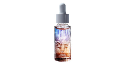 Essential Oil Dropper Bottle with Vibrant Liquid, displayed on white background, transparent PNG ,.