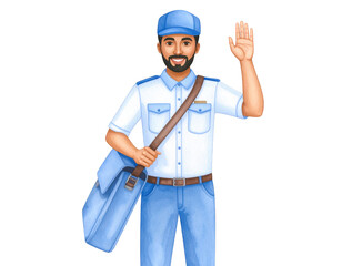 Cartoon police officer waving a cheerful greeting, symbol of community safety and protection