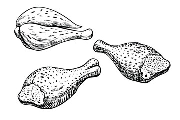 Raw Chicken Parts Vector Engraving Set. Detailed Monochrome Poultry Illustrations for Butchery. Vintage Engraving Style Icons & Symbols