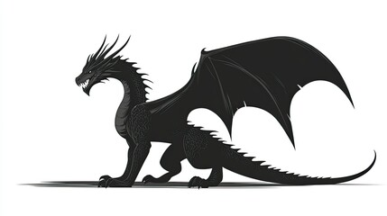 Majestic Dragon Silhouette PNG with Outstretched Wings and Fierce Stance for Fantasy, Mythical, and Legendary Artwork