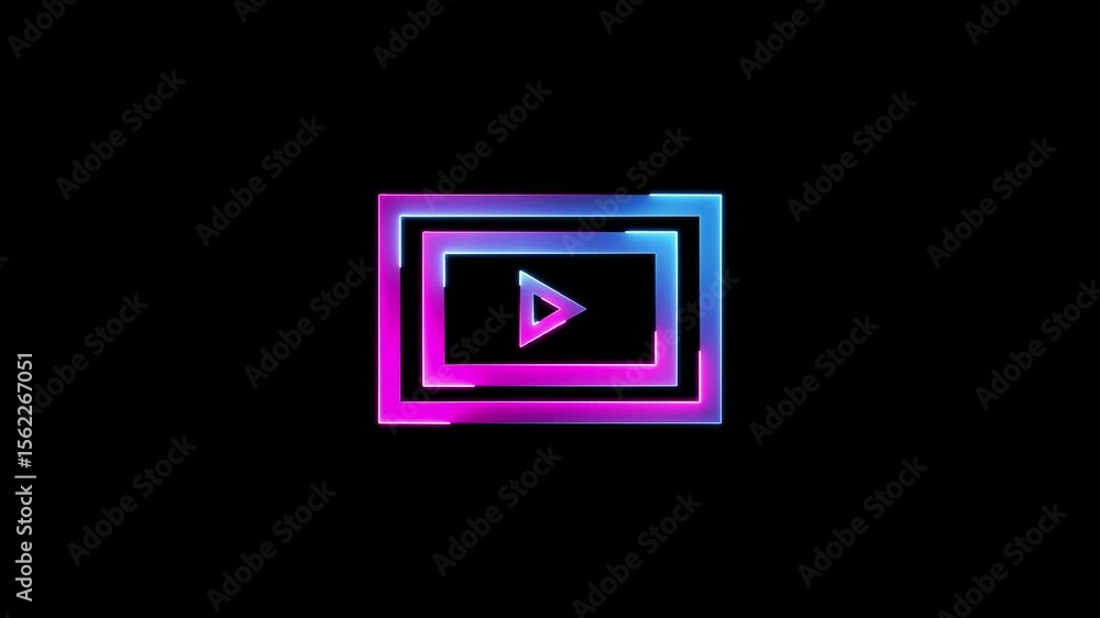 Poster neon shine play button sign with glowing animation. neon glowing play button icon.