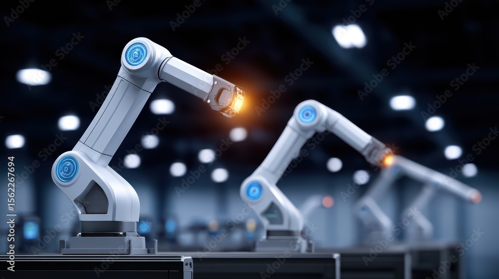 Aufkleber futuristic robotic arms in automated manufacturing setup for industrial efficiency and precision ope