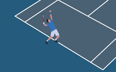 Great editable vector file flat illustration of tennis player hitting a smash ball good for digital design and print mockup	
