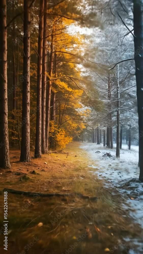 Poster autumn winter forest path transition