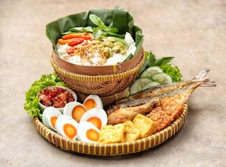 Nasi Liwet Sunda from West Java with its unique Sundanese cuisine a different taste and presentation from Sundanese eating tradition called ngeliwet or botram