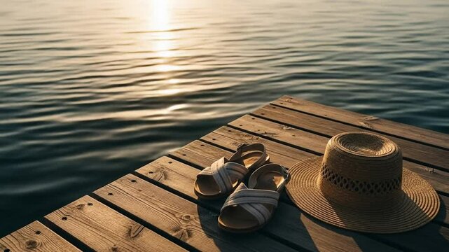 Summer Relaxation on a Wooden Dock at Sunset