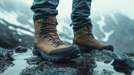 Hiking boots on a white background, ideal for outdoor adventure, hiking, and active lifestyle imagery.