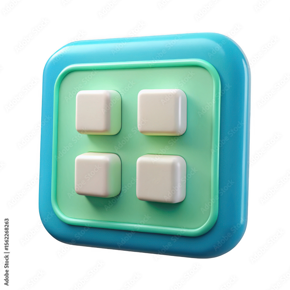 Aufkleber 3d render of teal and green button panel isolated on transparent background