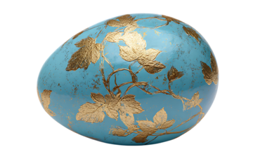 Decorative turquoise egg with gold leaf details.