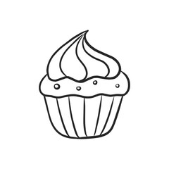 Hand-Drawn Outline Cupcake with Swirl Icing and Sprinkles