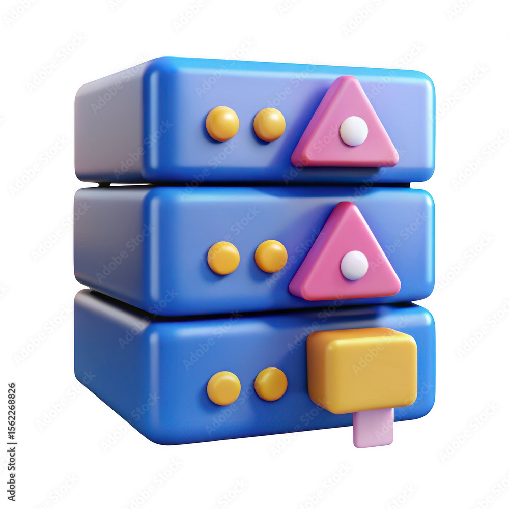 Poster 3d render of a colorful server rack icon isolated on transparent background