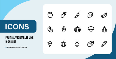 Fruits & Vegetables Line Icons Set