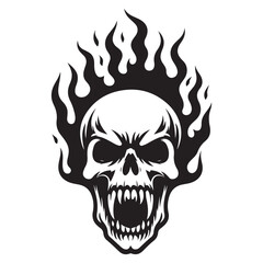Scary skull logo with sharp fangs on fire vector image.