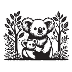 A mother koala with her baby in the forest vector image.