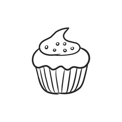 Hand-Drawn Outline Cupcake with Swirl Icing and Sprinkles