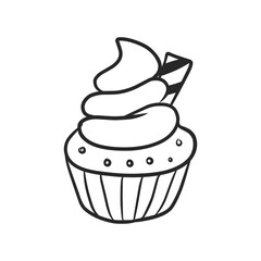Hand-Drawn Outline Cupcake with Swirl Icing and Sprinkles