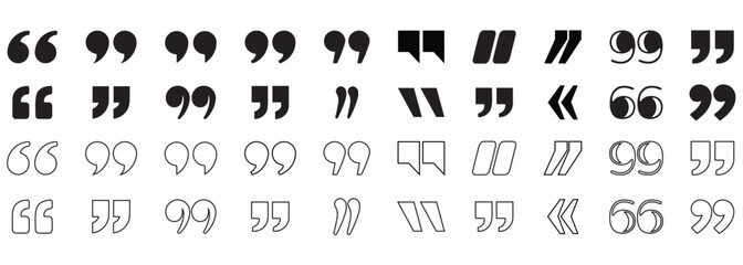 Quote mark icon set. Quotes, speech, inverted commas and talking marks icon collection. Vector illustration.