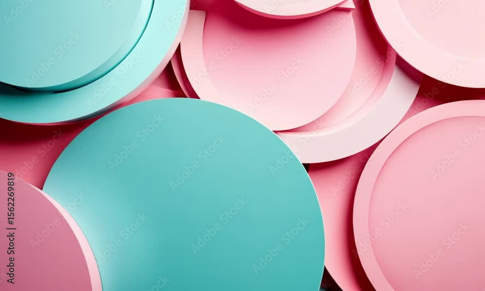 Poster abstract background of overlapping pink and blue circles creating a soft pastel design