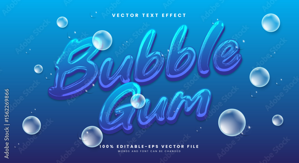 Poster bubble gum 3d editable text effect template suitable for chrome style
