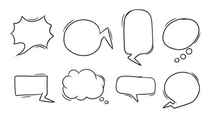 Fototapeta premium Diverse Hand-Drawn Speech Bubbles and Thought Clouds for Communication and Dialogue Design