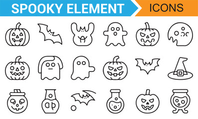Vector Set of Spooky Halloween Icons for Party Invitations and Designs