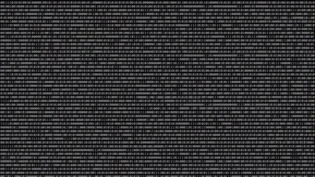 Black screen with binary code and electrical interference