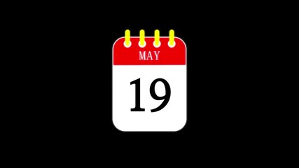 19 may Calendar Turning Page Animation Against Yellow Background in 4K Resolution