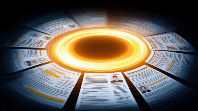 Dynamic Visual Representation of Professional Documents with Circular Glow Against Dark Background