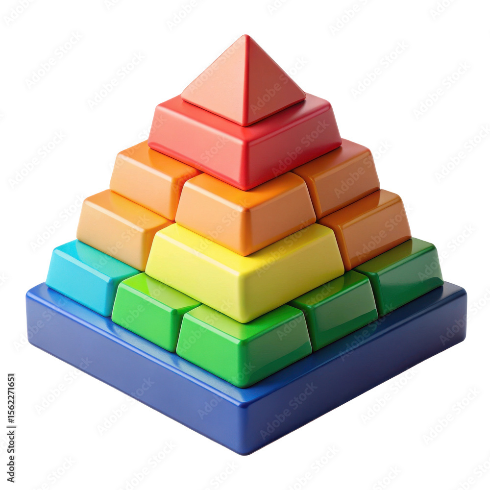 Poster rainbow pyramid blocks toy colorful stacked structure geometric shape learning educational children 